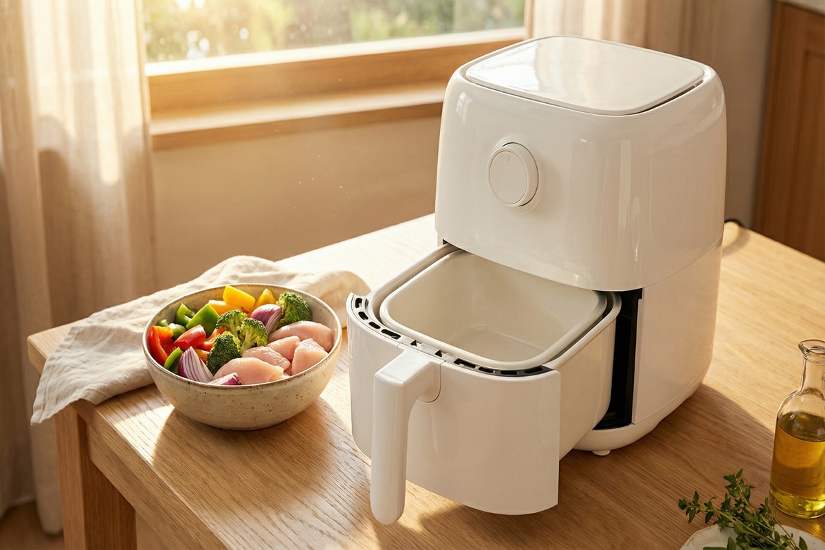 affordable ceramic air fryer cooking food in modern kitchen PFAS free non toxic