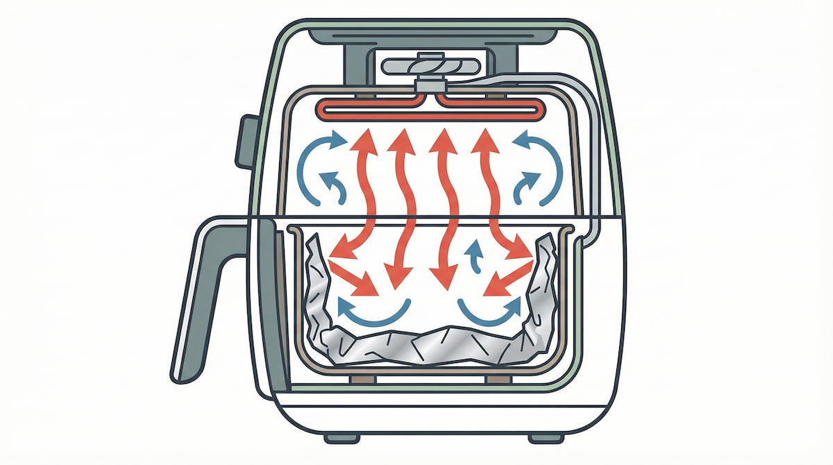 air fryer airflow blocked by aluminum foil in basket