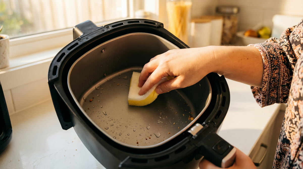 cleaning air fryer basket properly for safe non-toxic cooking
