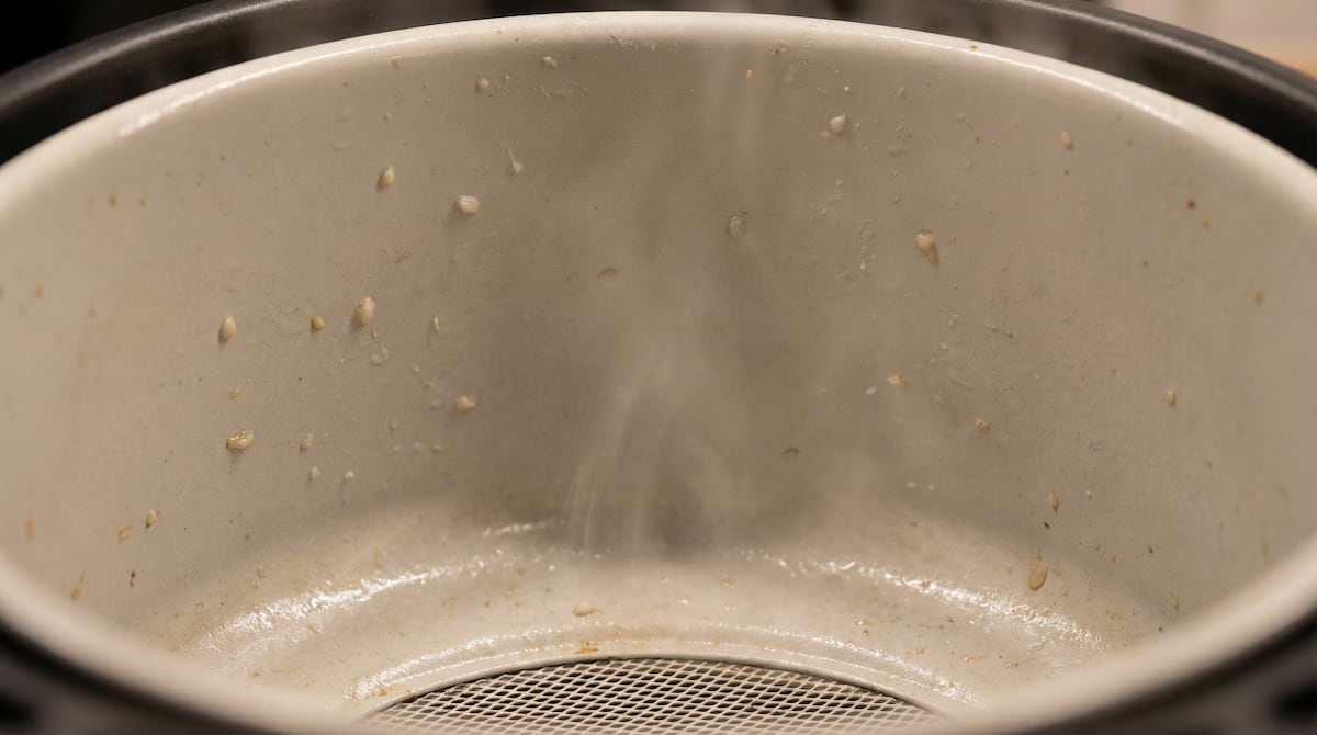 ceramic air fryer basket coating close up non-stick surface