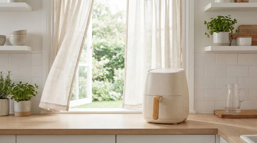 air fryer smells like plastic window open ventilation ceramic kitchen