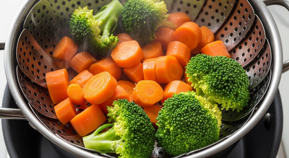air fryer vs steamer baby food steamed carrots broccoli stainless basket safe