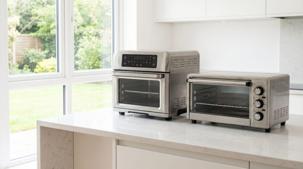 air fryer vs toaster oven side by side kitchen counter