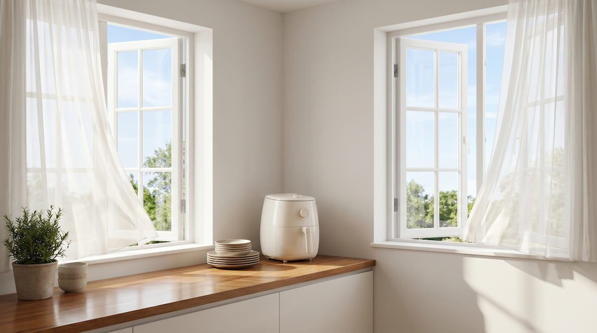 air out kitchen after air fryer cross ventilation two windows ceramic safe