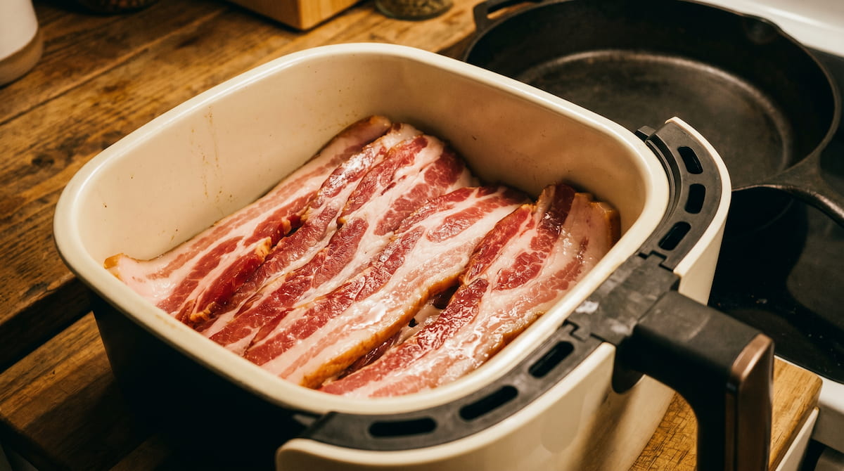 bacon strips in ceramic air fryer basket safe no pfas