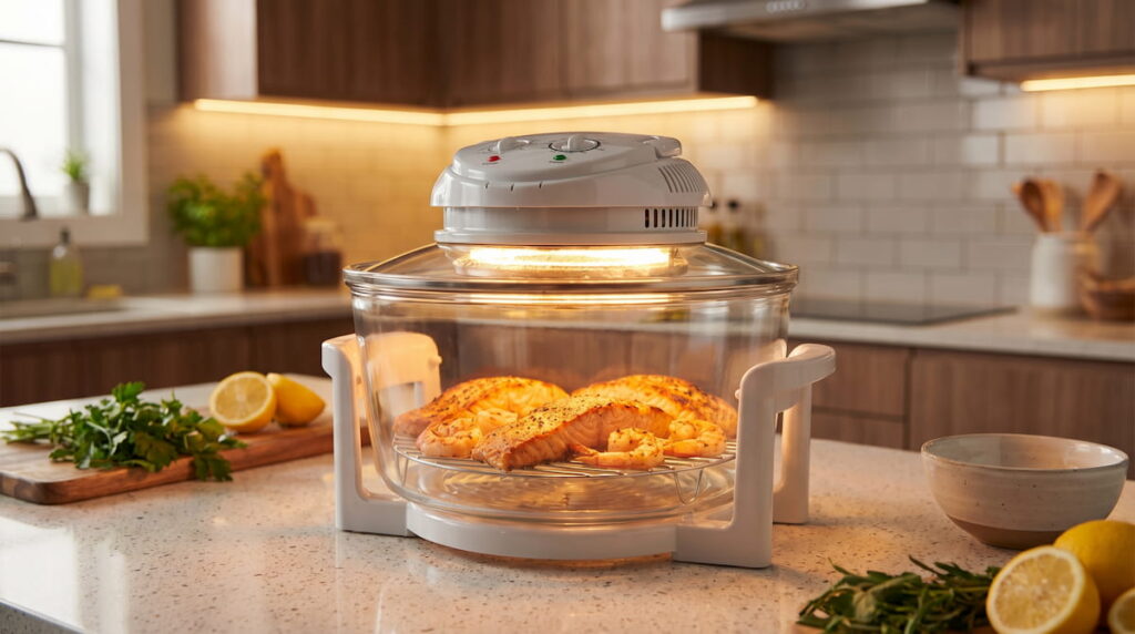 best air fryer fish seafood glass bowl cooking salmon shrimp