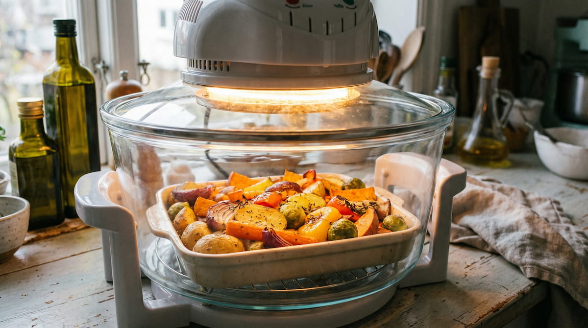 roasted vegetables cooked in Big Boss 16Qt glass air fryer