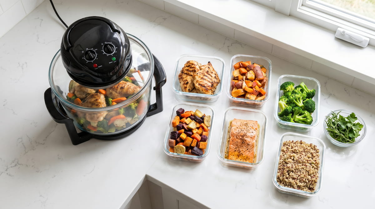 big boss glass air fryer worth it family meal prep weekly use flatlay