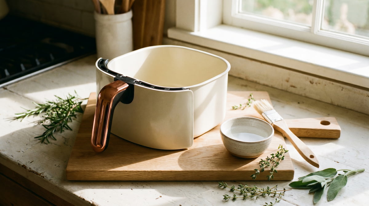ceramic air fryer basket with water brush for oil-free cooking