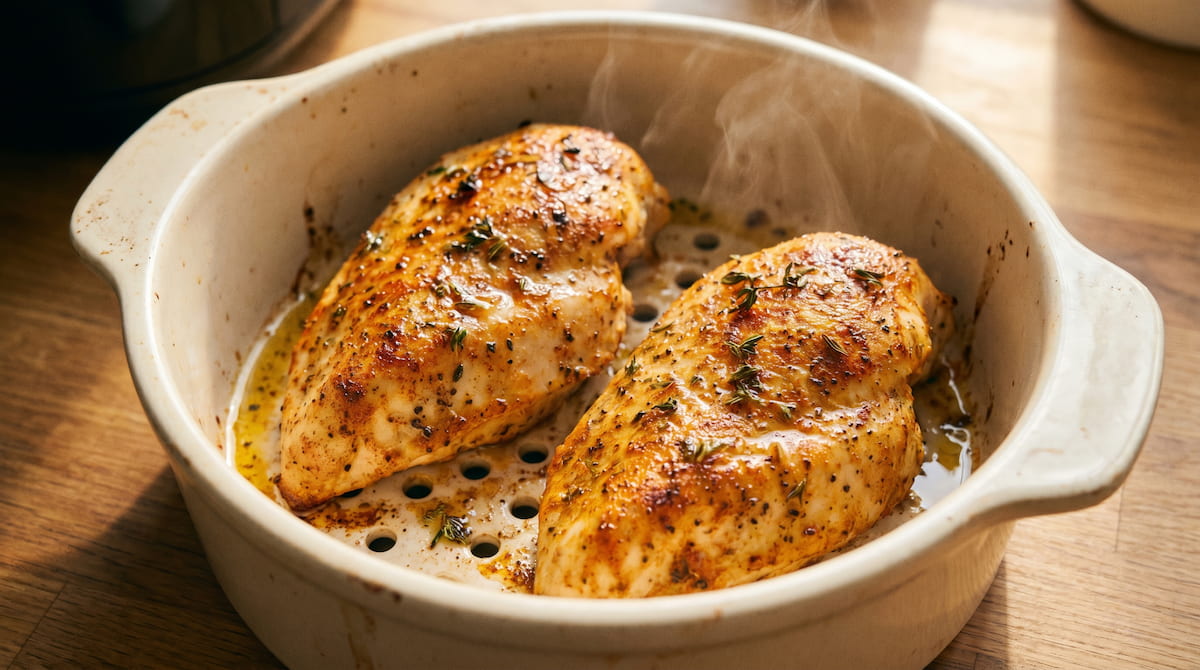 chicken breast in ceramic air fryer basket safe cooking