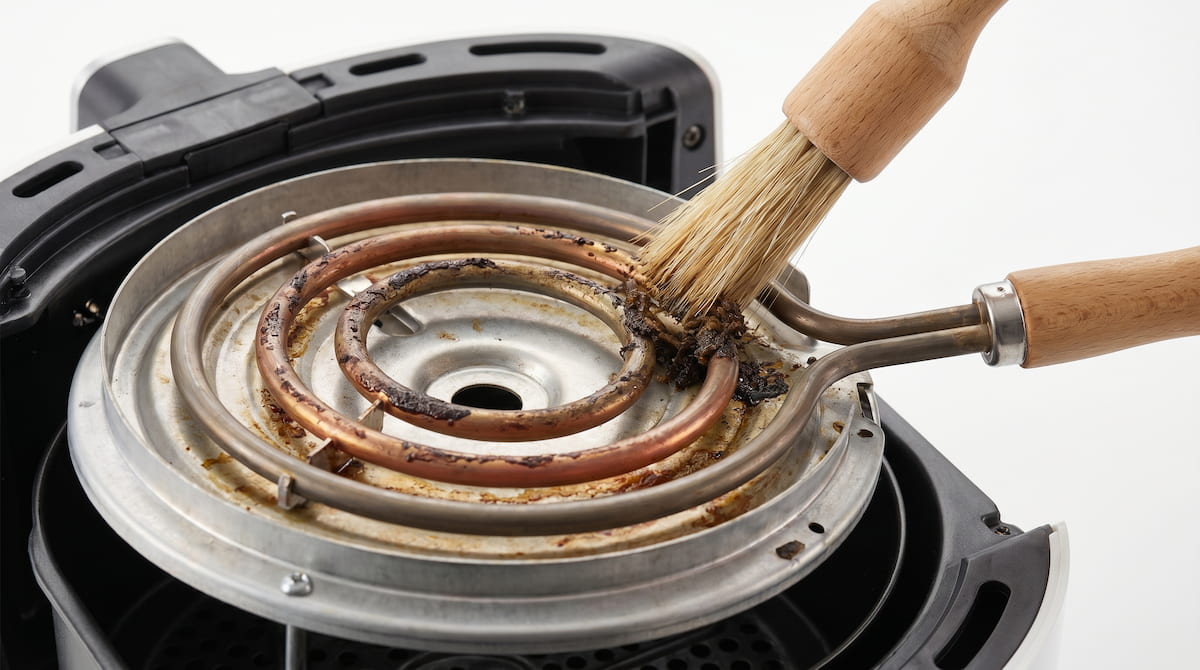 cleaning air fryer heating element with soft brush safely