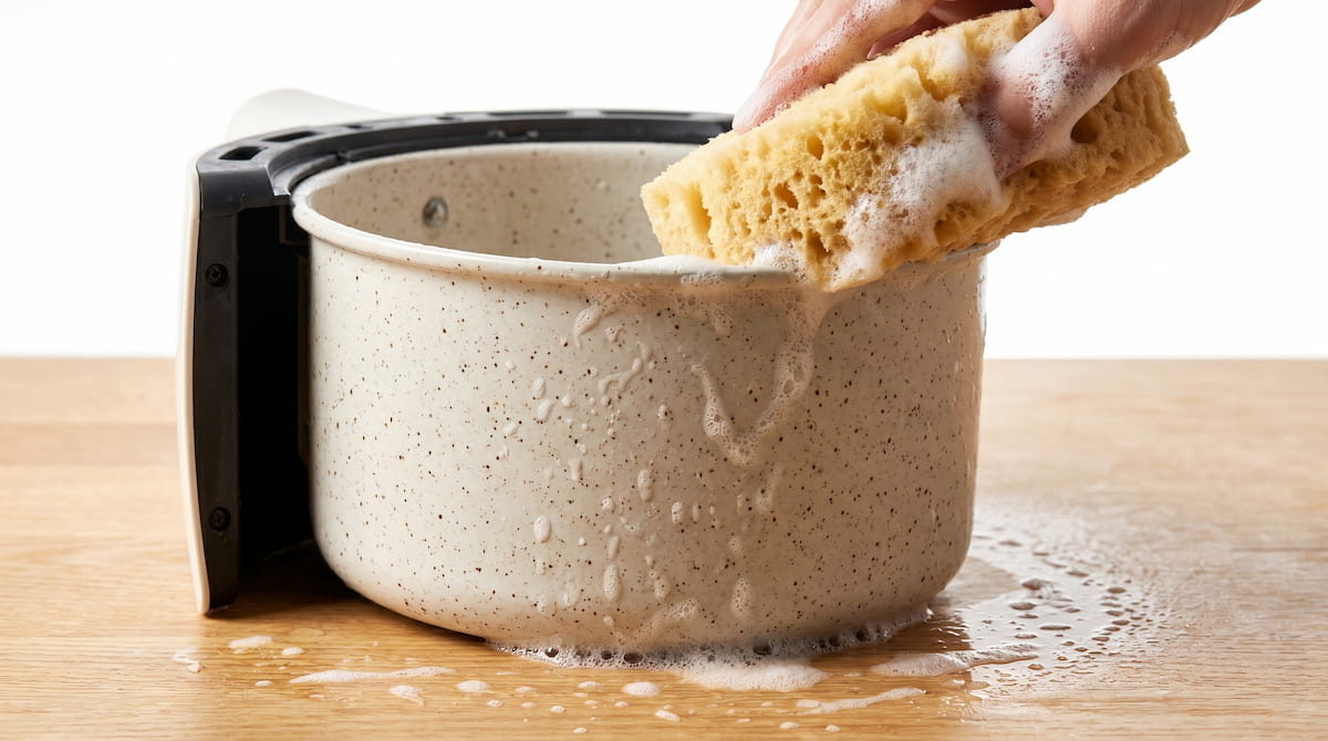 cleaning ceramic air fryer basket safely without toxic chemicals