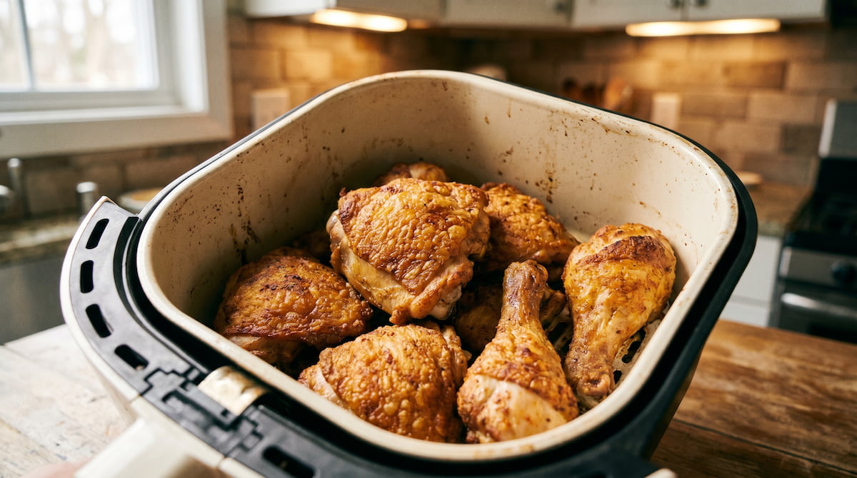 crispy chicken in ceramic air fryer basket no oil safer than deep fryer