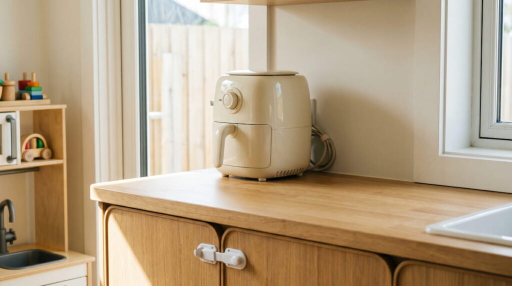 how to baby proof air fryer high counter cord tucked ceramic safe placement