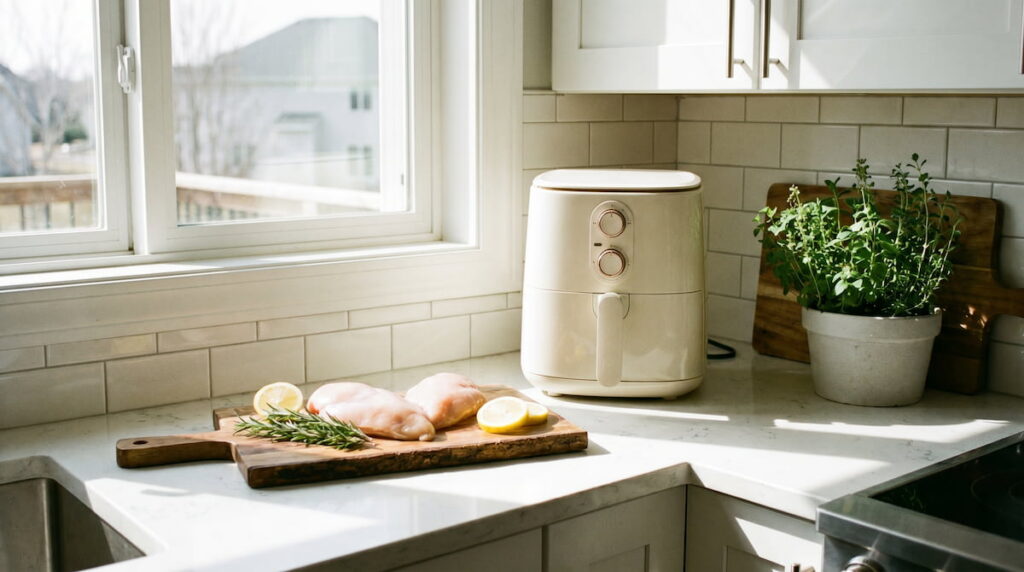 how to cook chicken breast in air fryer safely on ceramic basket