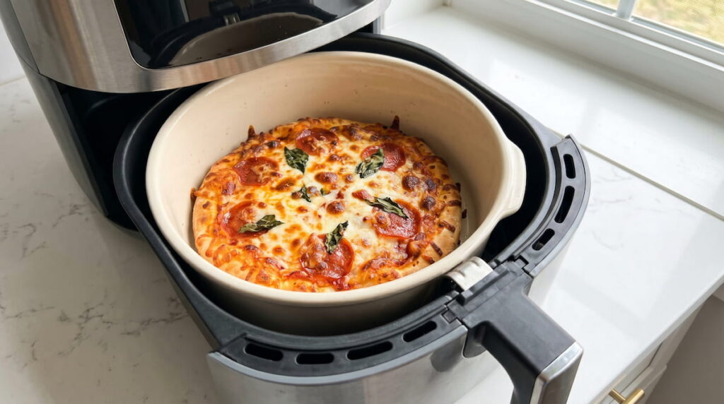 how to cook frozen pizza in air fryer ceramic basket crispy crust safe non toxic