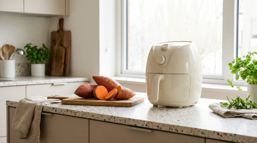 how to cook sweet potatoes in air fryer safe with ceramic basket