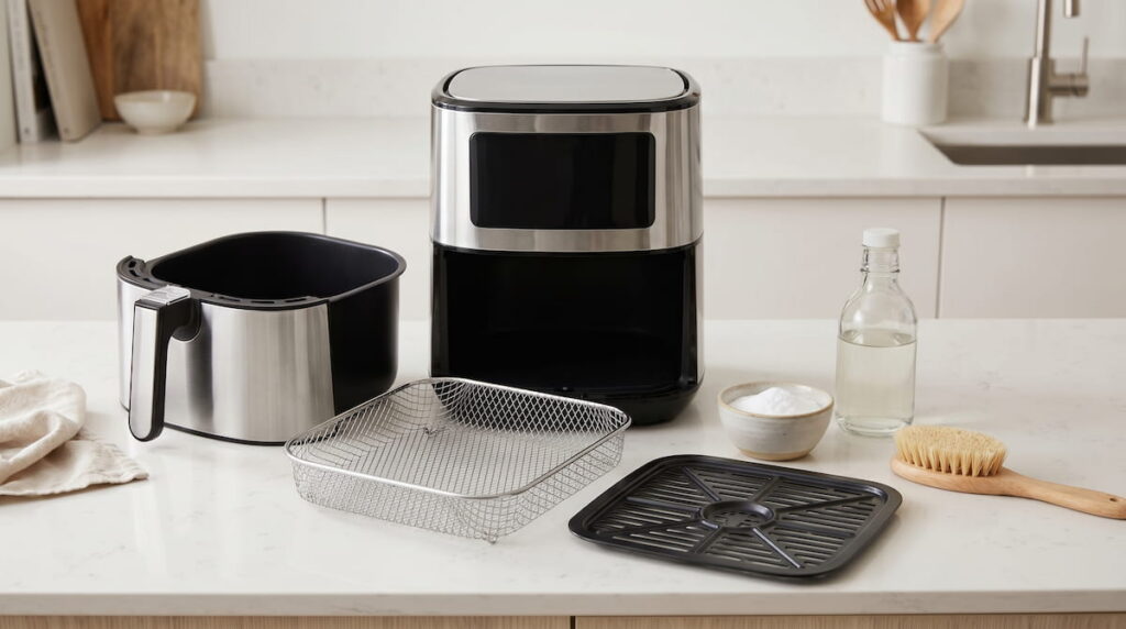 how to deep clean an air fryer safely with non-toxic ingredients