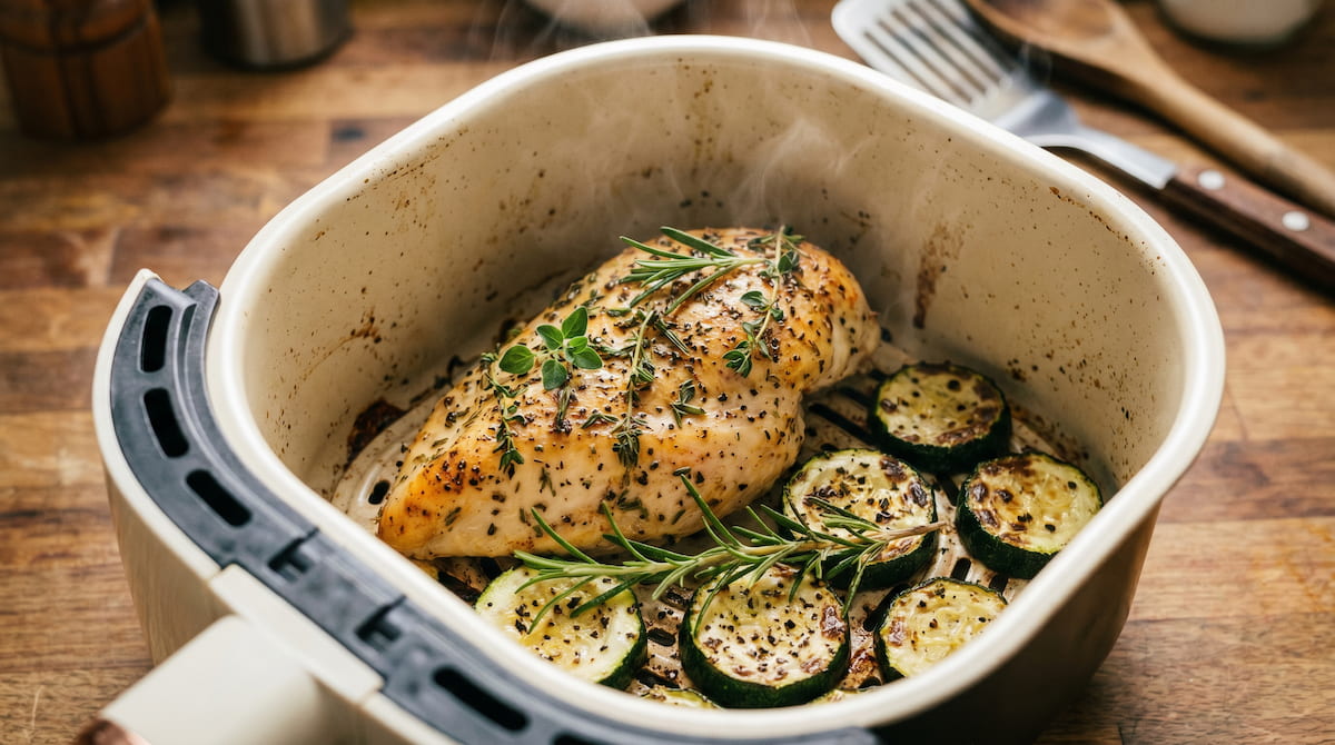 low sodium meal in ceramic air fryer basket safe for high blood pressure