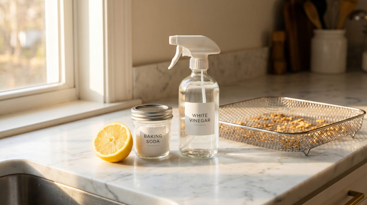 natural degreasers lemon baking soda vinegar for air fryer cleaning
