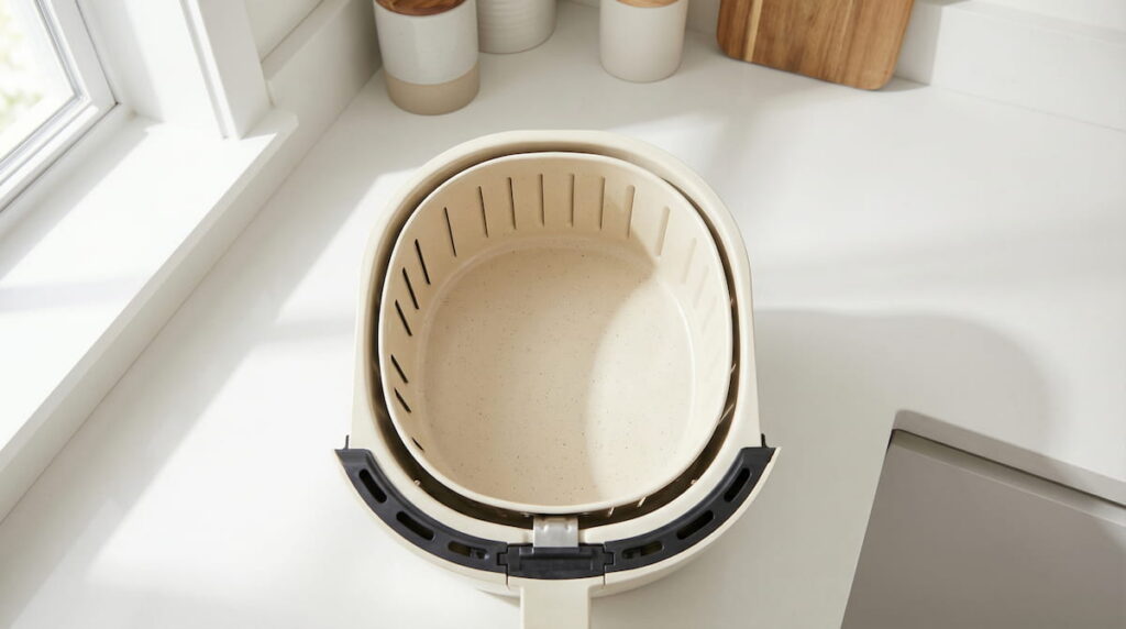 ninja air fryer ceramic basket – PFAS-free ceramic coated basket overhead view