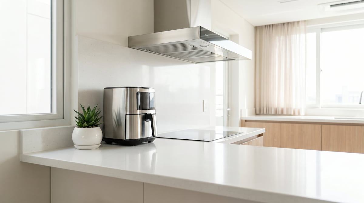 non-toxic air fryer setup safe for asthma in clean kitchen