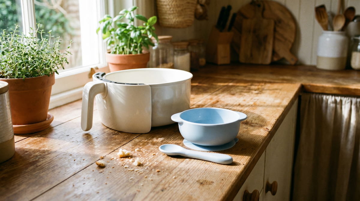 non toxic air fryer toddler meal setup ceramic basket safe