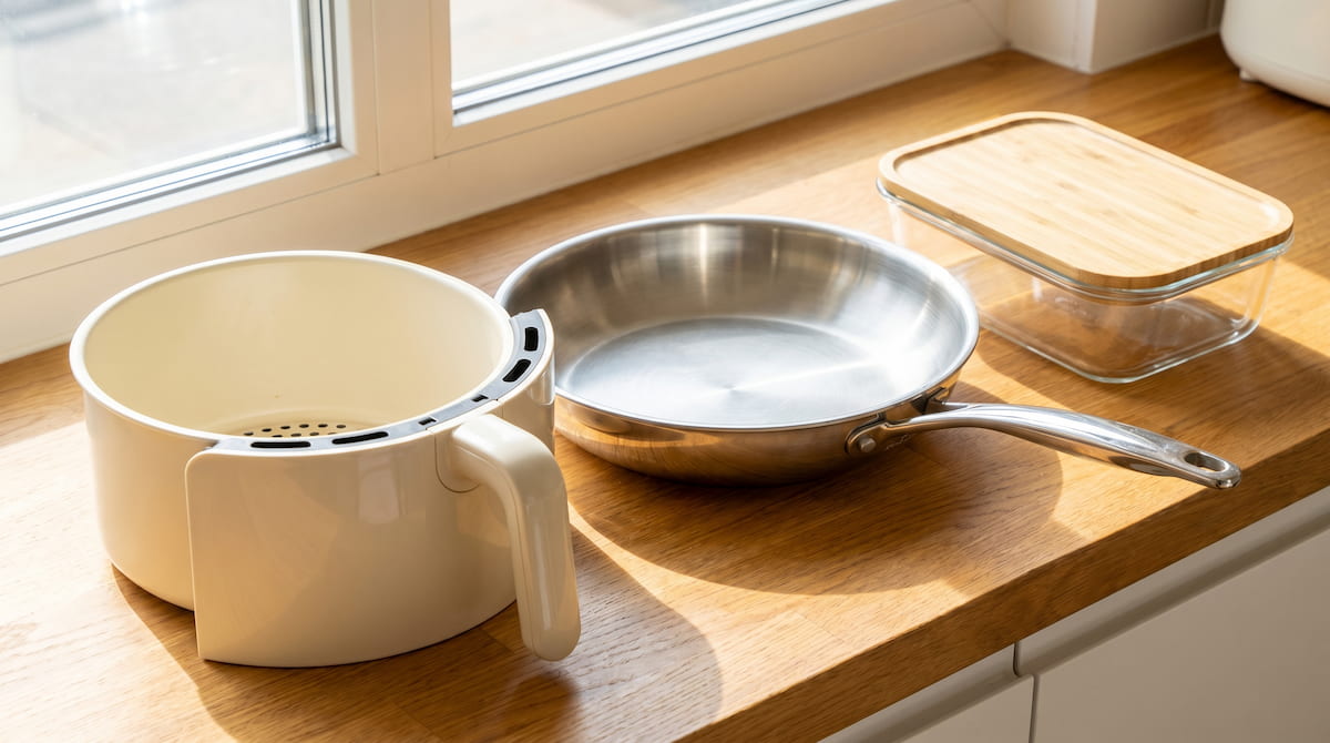 pfas free kitchen where to start ceramic basket stainless pan glass container essentials