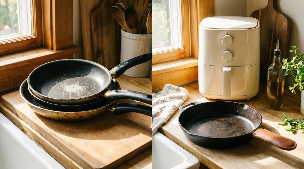 pfas free kitchen start swap ceramic air fryer cast iron replace nonstick cookware