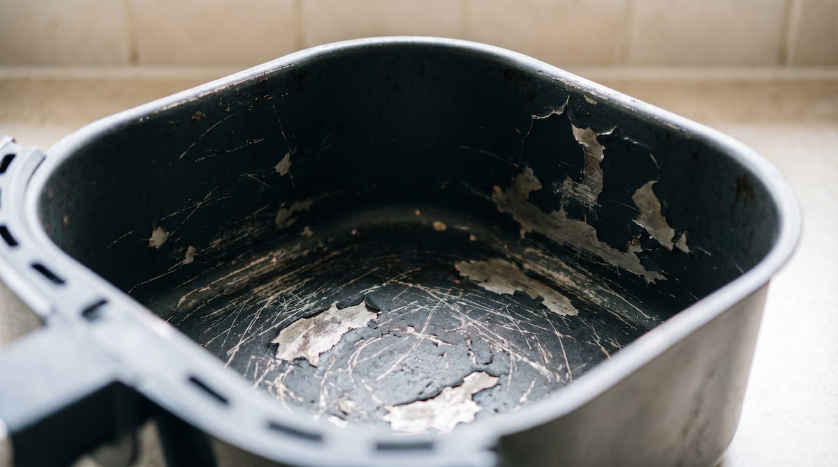 regular air fryer nonstick basket scratched coating wear over time