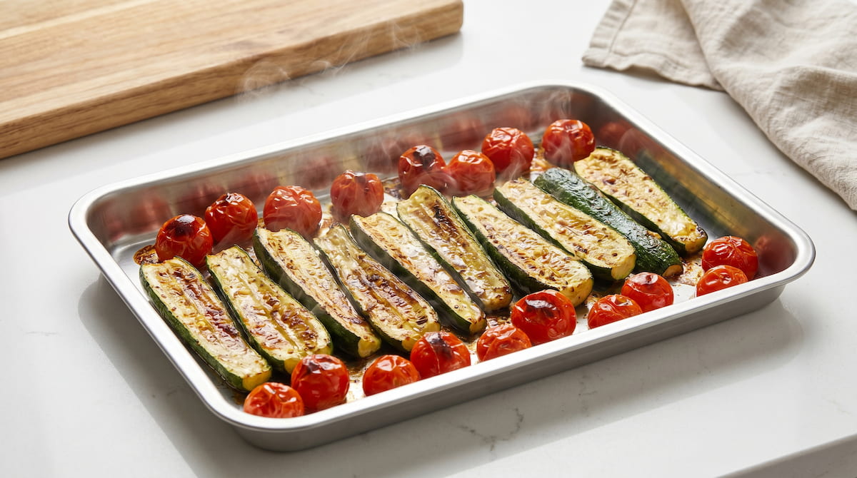 roasted vegetables in non-toxic air fryer tray