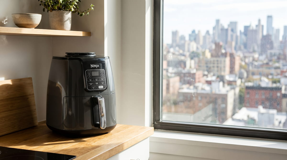 compact non toxic air fryer studio apartment city window safe cooking