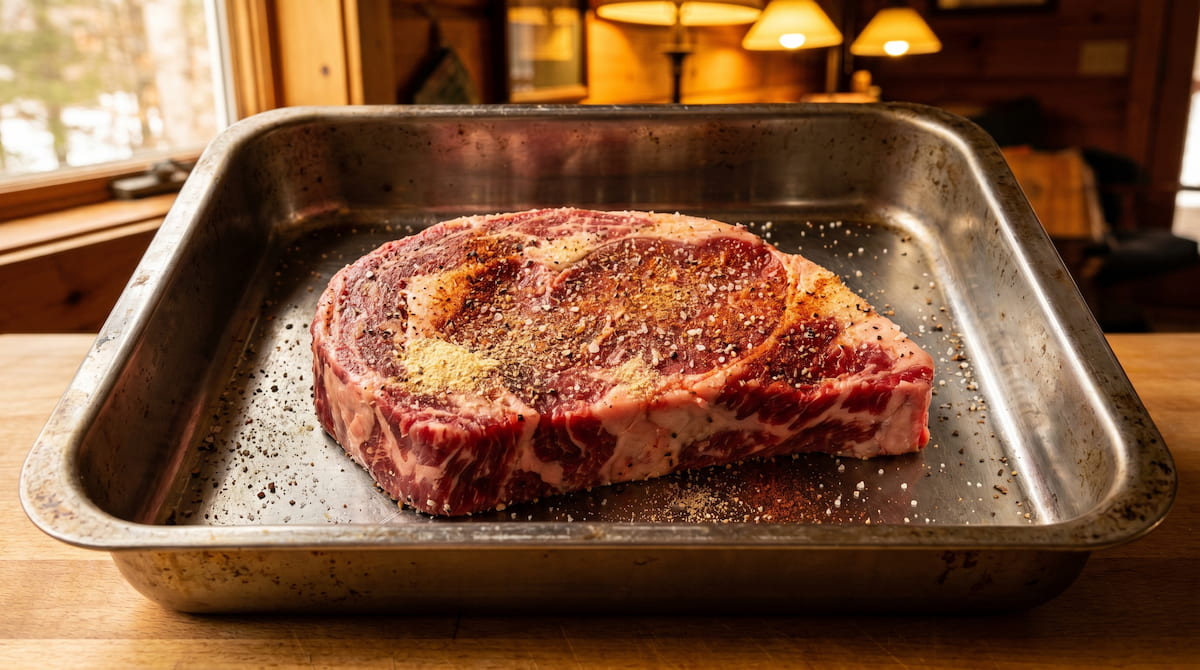 steak in stainless steel air fryer tray non toxic cooking