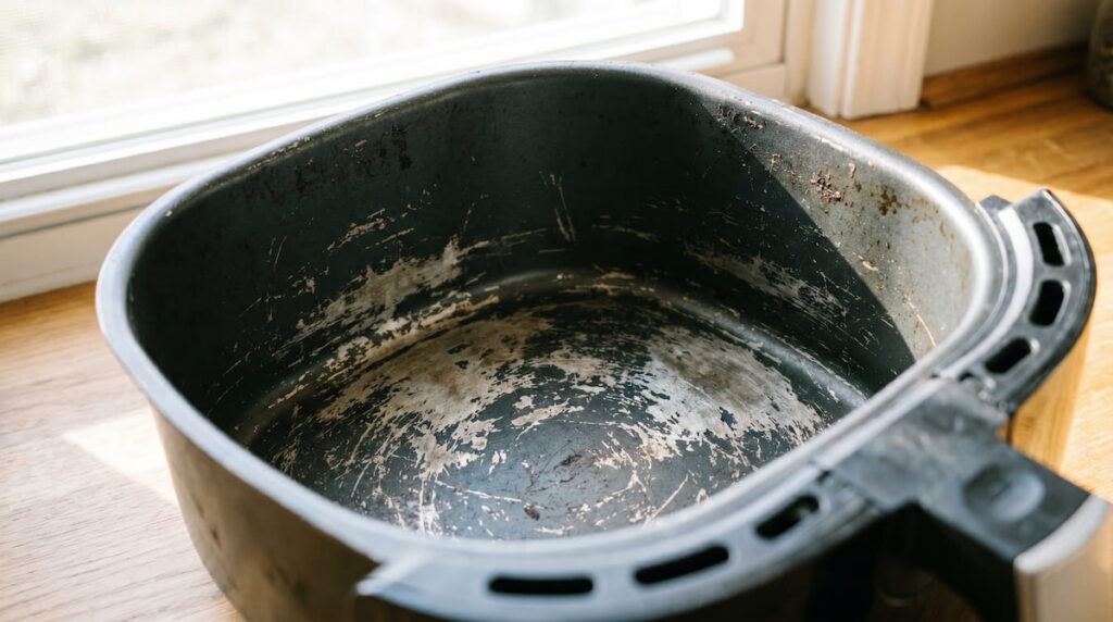 what happens air fryer coating scratched damaged nonstick basket