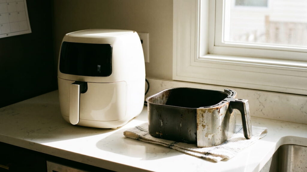 why switch to non toxic air fryer ceramic replace ptfe nonstick basket kitchen counter