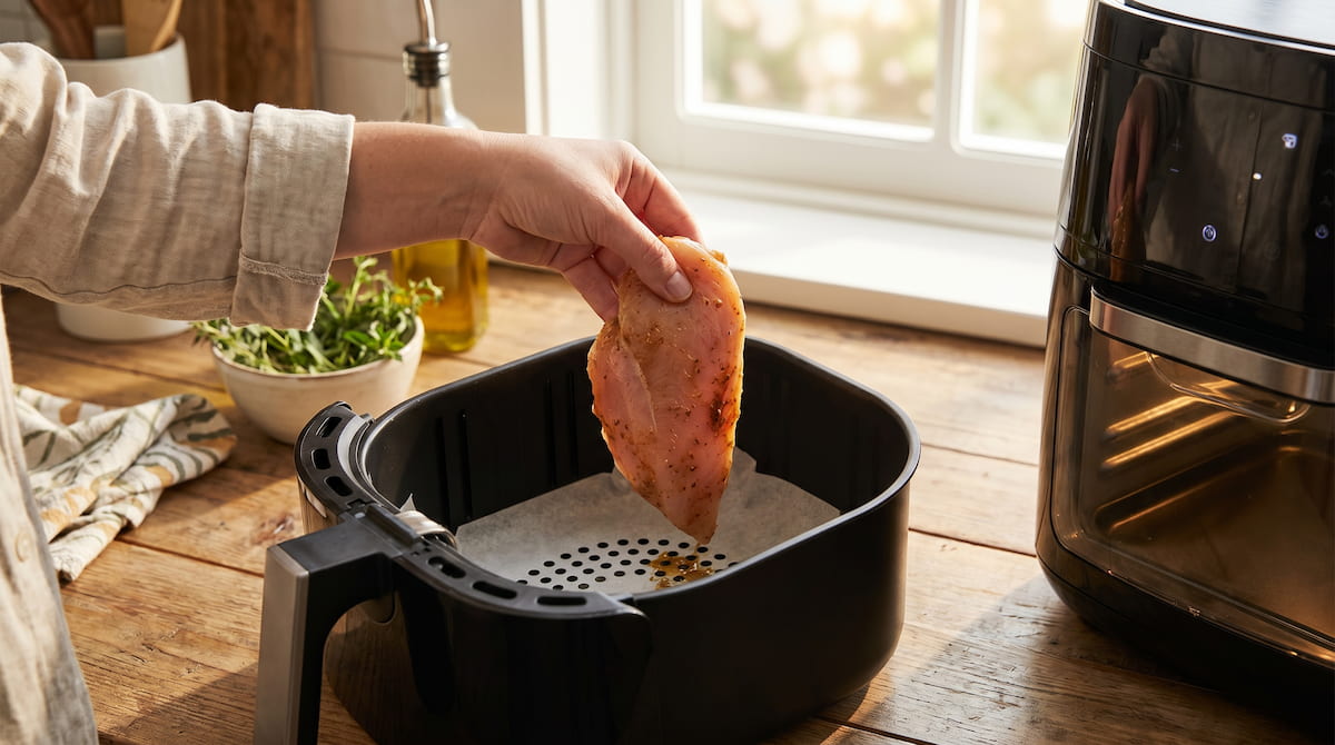 adding food to preheated air fryer basket for best safe results