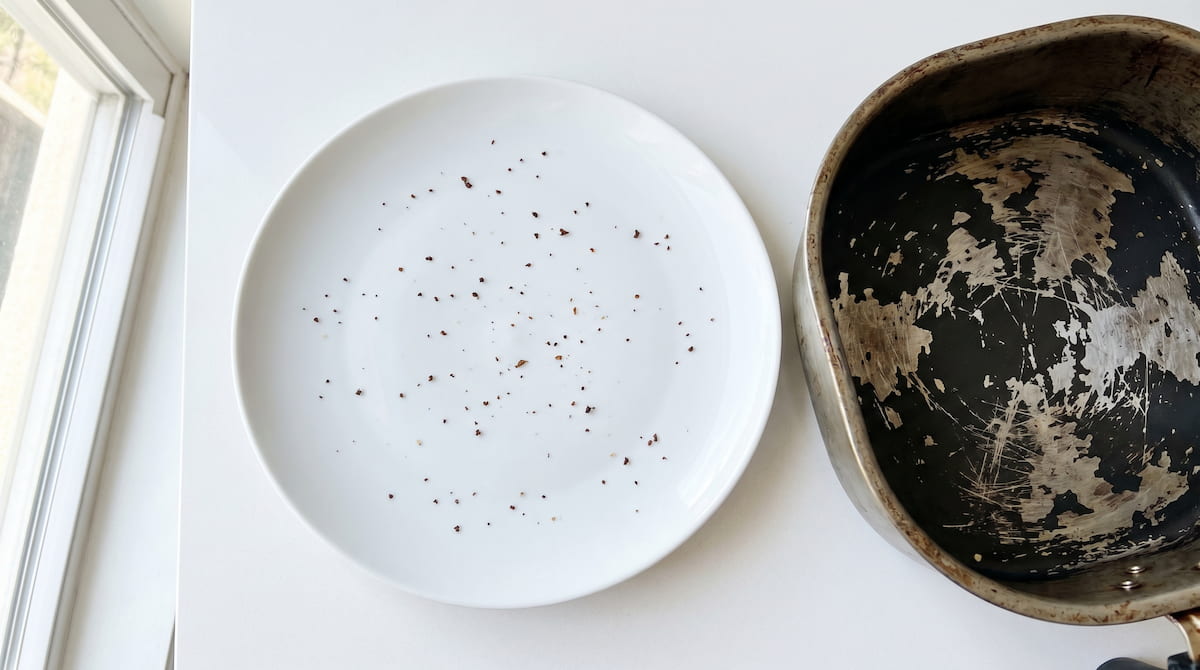 air fryer coating flakes on plate showing food contamination risk