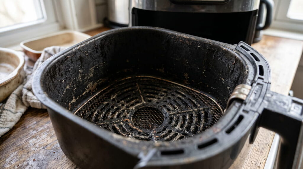 Air fryer basket showing early signs of coating wear