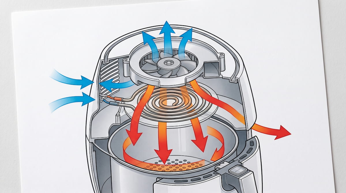 air fryer heating element and fan airflow circulation diagram