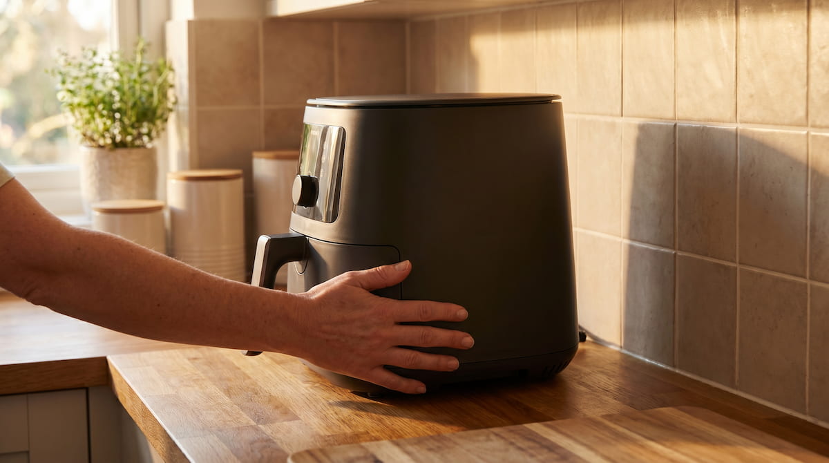air fryer placed in open space to prevent overheating and burning smell