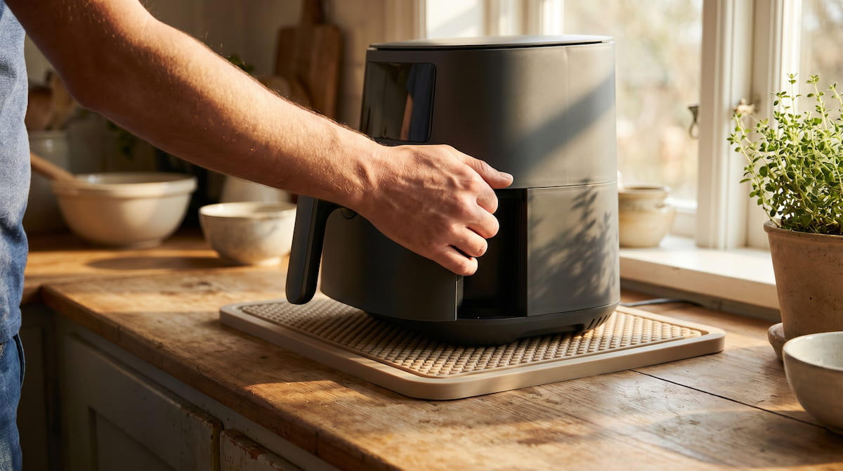 air fryer silicone mat reduces vibration and loud noise on counter