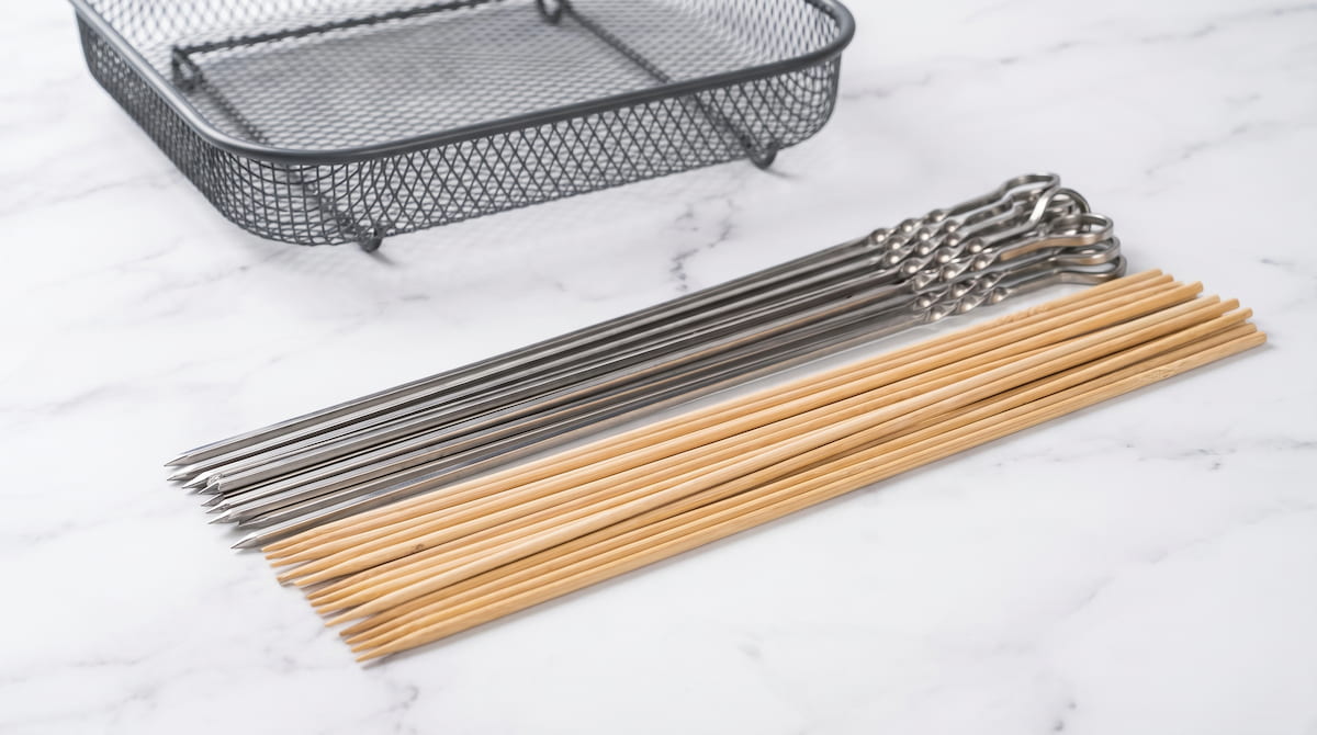 air fryer skewers safe stainless vs bamboo material comparison