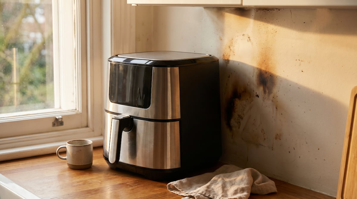 air fryer placed too close to wall causing overheating risk