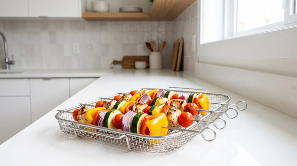 are air fryer skewers safe stainless steel vegetables chicken
