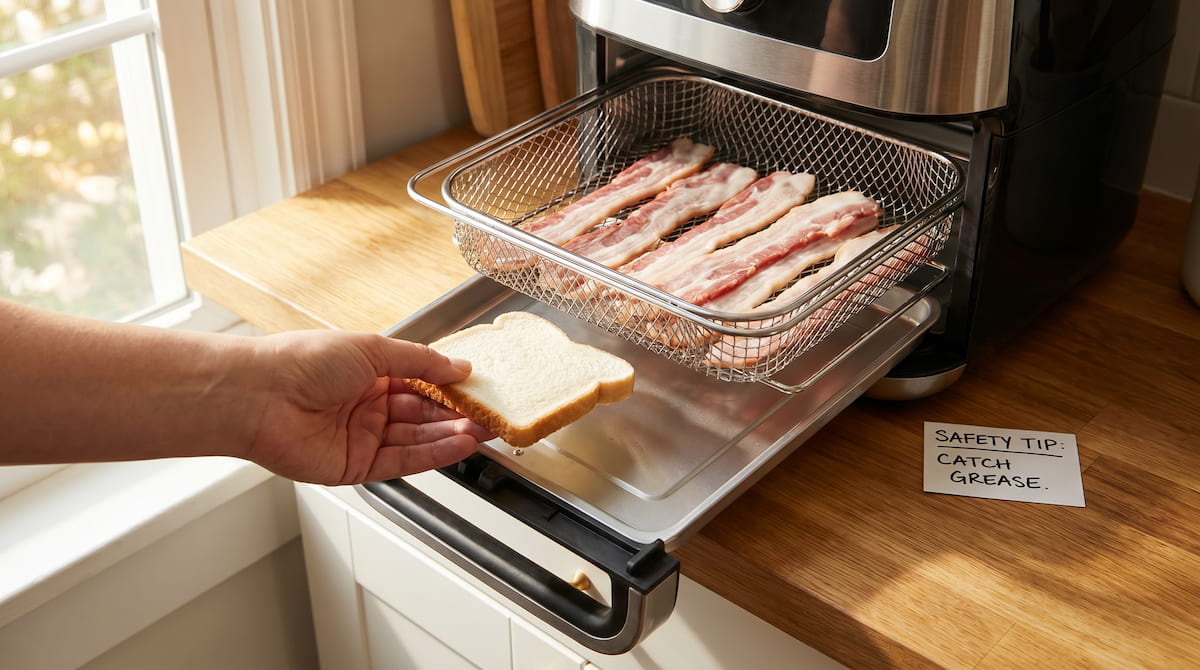 bread slice in air fryer drawer grease absorption safety tip