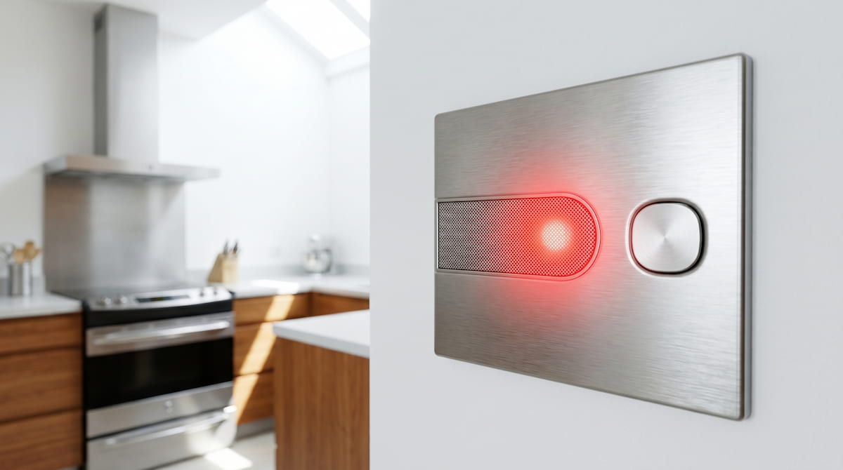 carbon monoxide detector red warning light activated in kitchen