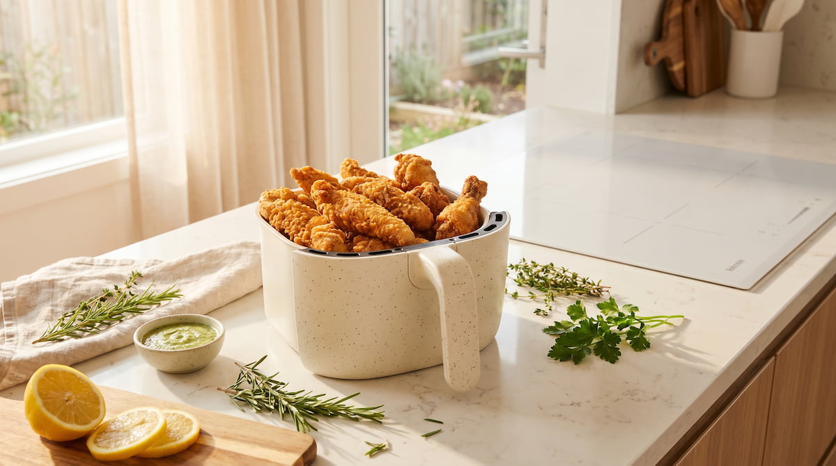 ceramic air fryer basket with crispy chicken safe healthy family cooking