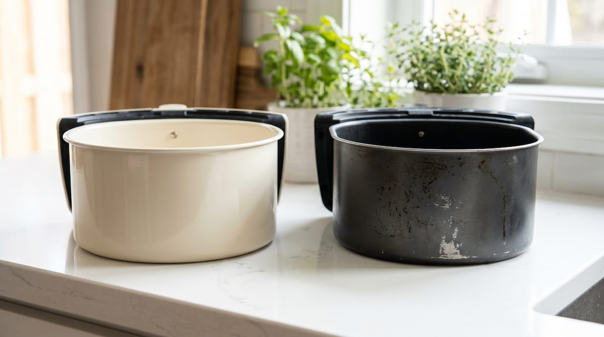 ceramic vs worn nonstick air fryer basket comparison safe cooking