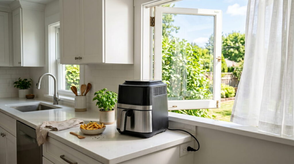 do air fryers need ventilation kitchen setup open window safe