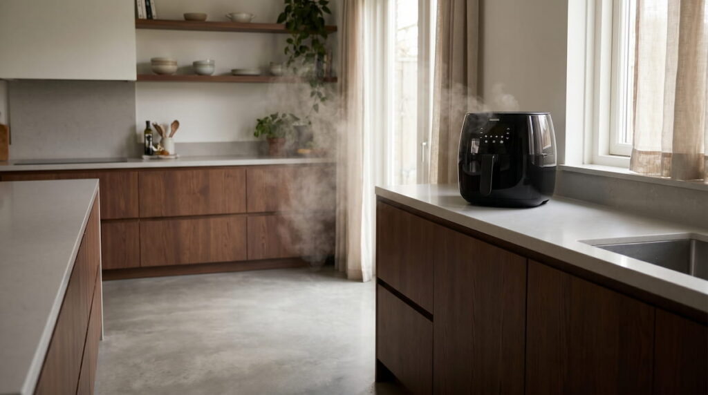 air fryer causing kitchen haze indoor air pollution concern